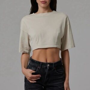 TALENTLESS Bone Cream Crop Darted Short Sleeve Tee Cotton T-Shirt Top Size XL‎